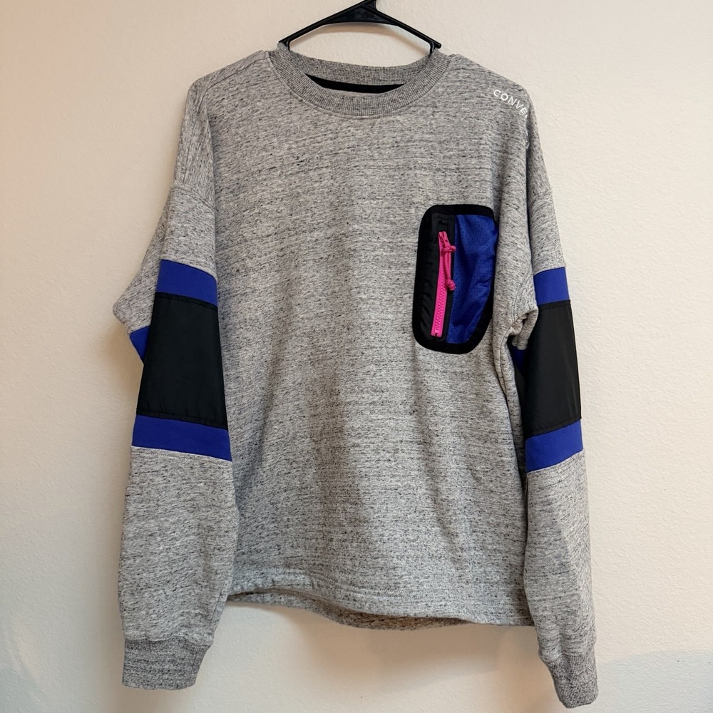 Converse Utility Sweatshirt Men's Medium Gray Zip Pocket Pullover Streetwear